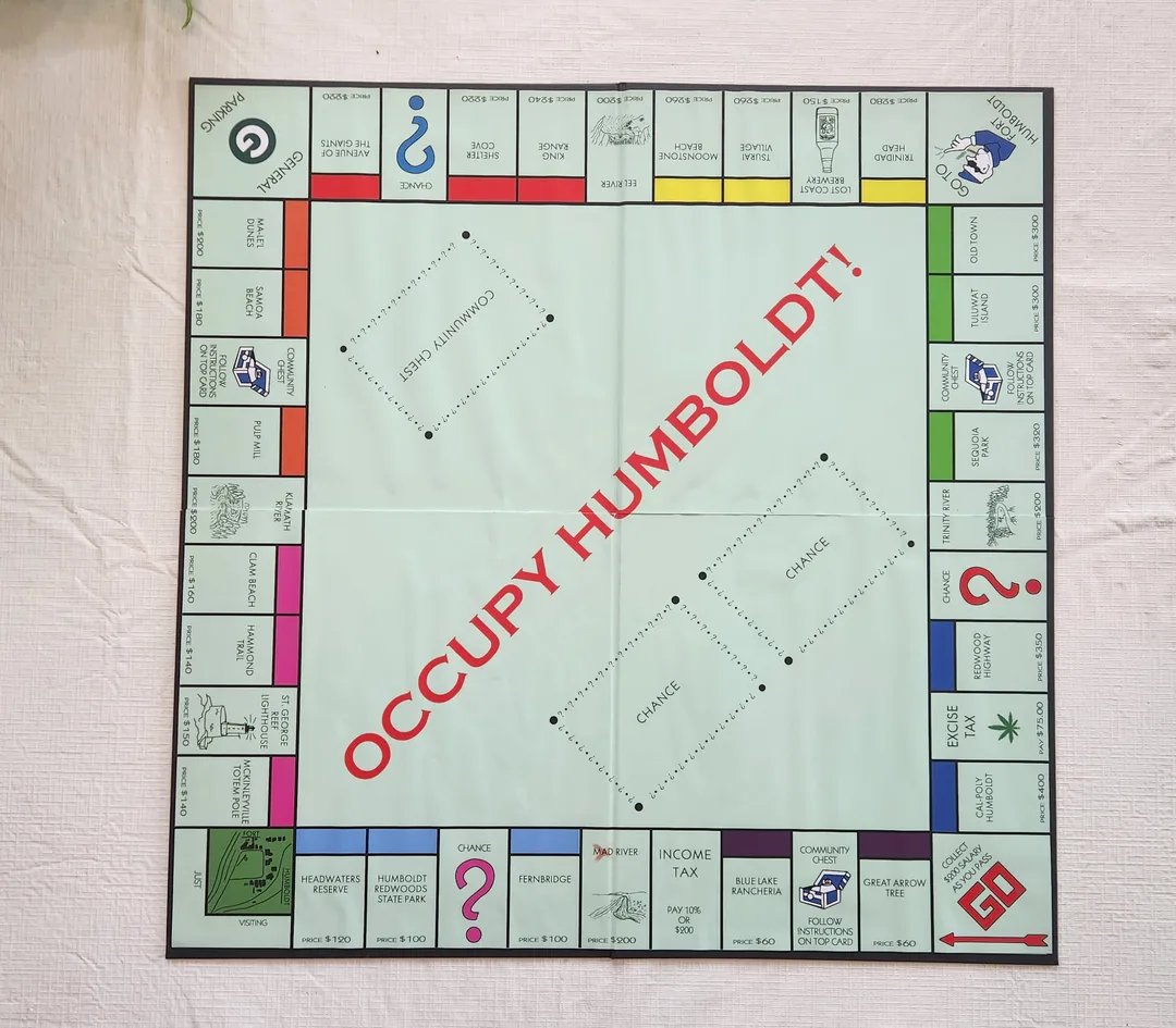 A Monopoly style board game with the title 